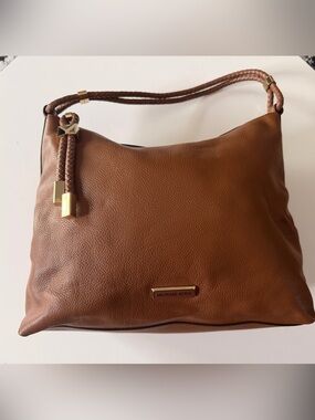 Michael Kors Cognac Pebbled Leather Shoulder Hobo with Braided Strap